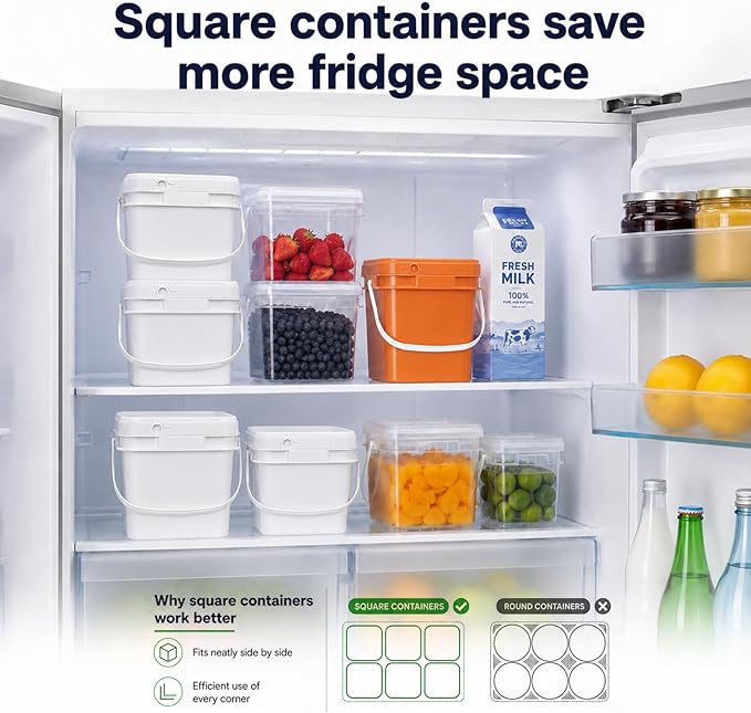 DEMORA 1Gallon Food Grade Square Plastic Bucket with Lid, Clear Airtight Storage Container, Reusable Pail for Kitchen Food Water Ice Cream Household Use (Transparent, 4Pcs)