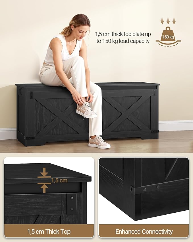 Hzuaneri 47.2" Storage Chest, Large Storage Trunk with 2 Hinges, Farmhouse Wooden Box Bench, Lift-Top Organizer Chest, Entryway Trunk for Bedroom, Living Room, Black SB12104X