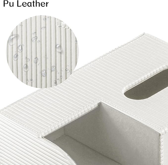Modern PU Leather Cube Tissue Box Cover with Storage Tray, Multifunctional Remote Control Holder & Facial Tissue Dispenser Organizer for Nightstand, Bathroom, Bedroom, Office & Home Decor