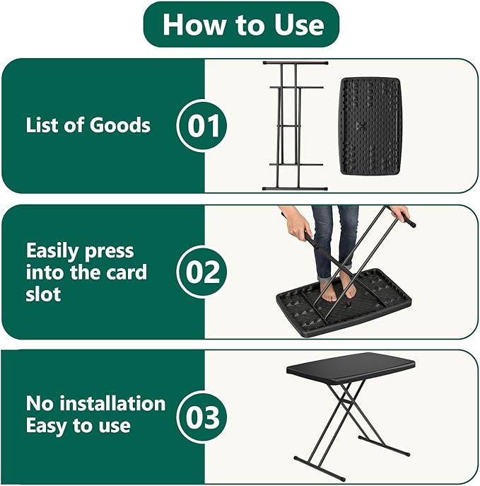 Folding Table 30 Inch - Small Desk Adjustable Height TV Tray for Laptop, Couch, Camping - Heavy Duty Utility Foldable Table for Small Spaces, No Assembly Required, Black Granite