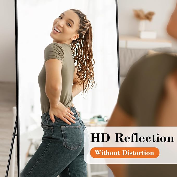 NEWBULIG 63.8"x20.8" Full Length Mirror, Full Body Floor Mirror with Aluminum Alloy Thin Frame, Wall or Standing Mirror for Bedroom, Living Room, Dressing Room, Black