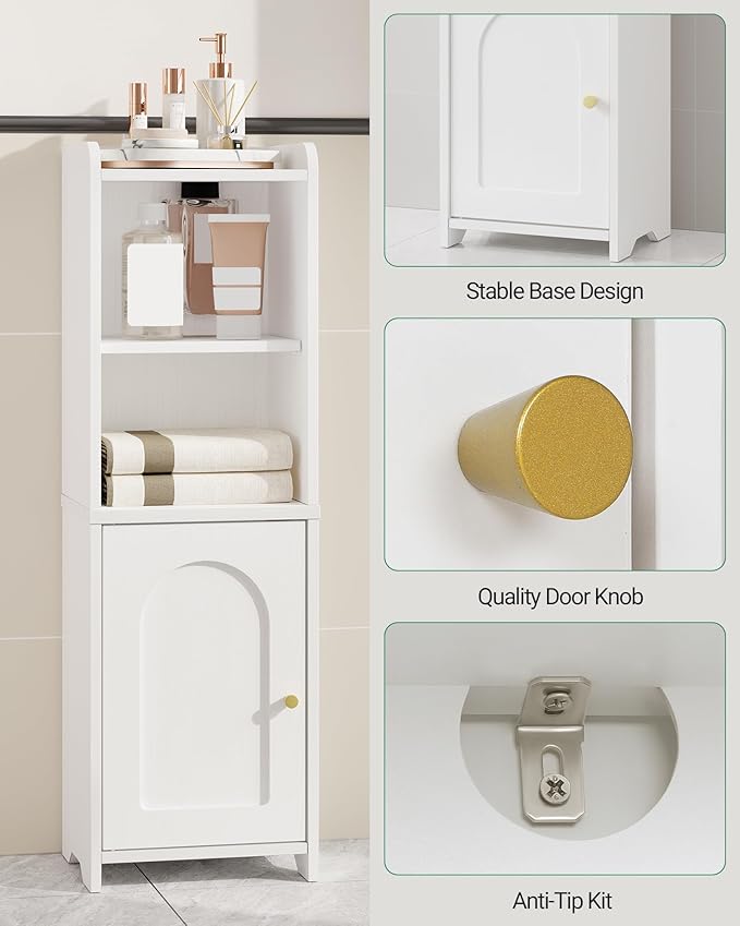 Hzuaneri Bathroom Storage Cabinet, Corner Floor Cabinet with Doors and Adjustable Shelf, Narrow Toilet Paper Cabinets, Bathroom Organizer for Small Spaces, White BC39713X