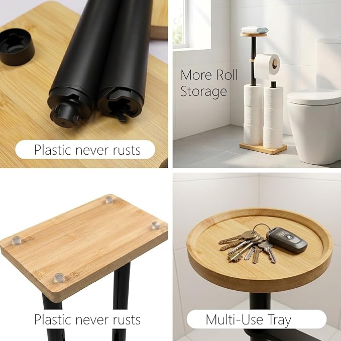 Toilet Paper Holders Free Standing, Holds up to 7 Rolls Toilet Paper Stand with Storage, Bathroom Toilet Paper Organizer with Top Shelf for Small Items, 1-Min Rotating-Lock Assembly, Light,L