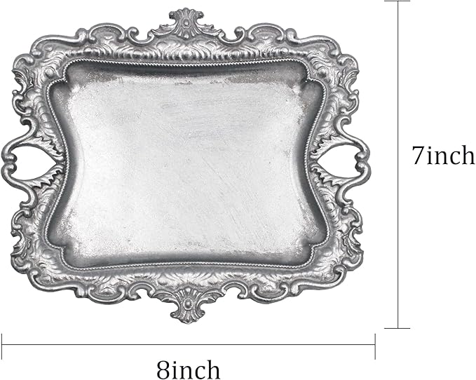Funly mee 8 x 7 inches Antique Trinket Dish Vintage Jewelry Tray, Ring Holder (Sliver, M)