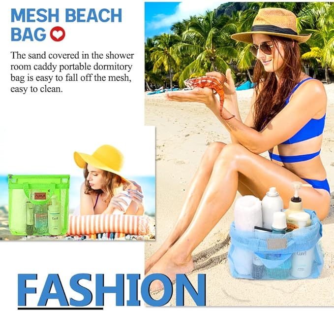3 Pcs Portable Mesh Shower Caddy Tote, Quick Dry Tote Bag Mesh Beach Bags for Women, Hanging Toiletry and Bath Organizer for Travel Swimming Sports Gym Camp Shopping College Dorms (Blue Green Yellow)