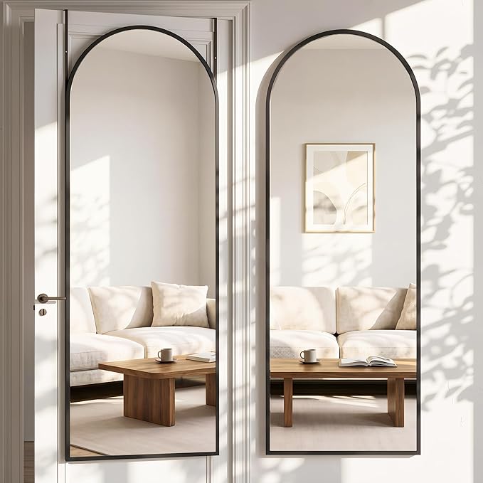 Antok Full Length Over-the-Door Hanging Mirror - Freestanding Wall Mount Leaning Body Mirror for Bedroom Living Room Entryway, 58" L x 20" W, Black