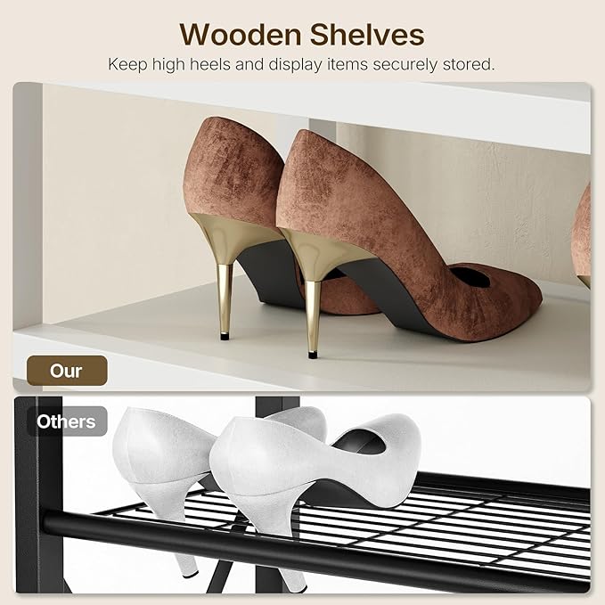 YATINEY 12-Tier Tall Shoe Rack Organizer, Wooden Shoe Storage for Closet Holds 48 Pairs, Sturdy Shoe Shelf with X-Shaped Metal Support, for Entryway, Bedroom, White SS212WW