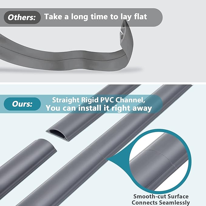 Cord Cover Floor 68in (4 x L17in), Large Capacity Floor Cable Cover, Hard PVC Cord Hider, Wire Cable Management Raceway, Grey, Cord Cavity - 1.8"(W) x 0.6"(H)