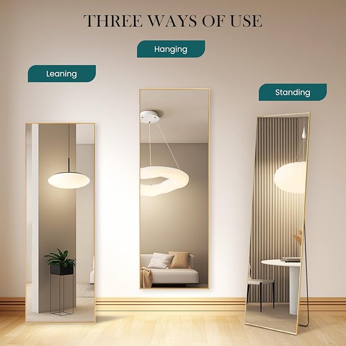 NEWBULIG 59"x16" Full Length Mirror, Full Body Floor Mirror with Aluminum Alloy Thin Frame, Wall or Standing Mirror for Bedroom, Living Room, Dressing Room, Gold