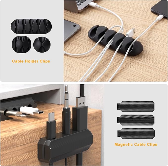 285 PCS Cable Management Kit - 4 Cable Sleeve Split, 50 Adhesive Cable Clips, 9 Cable Holder, 2 Roll Cable Organizer Straps, 200 Cable Zip Ties with 20 Mounts, for Computer TV Under Desk - Black