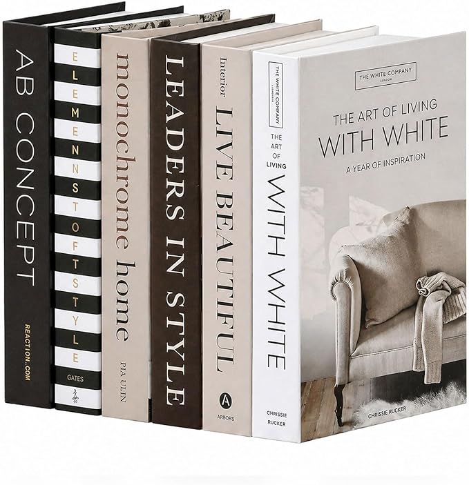 Decorative Books Set of 6 – Faux Books for Home Decor, Coffee Table Decor Books, Fake Books for Decoration, Bookshelf Styling & Living Room Decor, Stacked Book Decor