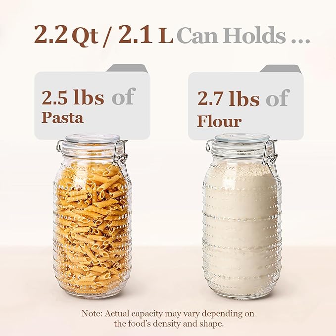 ComSaf 0.5 Gallon (71oz) Vintage Hobnail Glass Storage Jars Set of 3 with Airtight Clamp Lids, Wide Mouth Tall Canister Set for Flour, Sugar, Cereal, Pasta, Pet Food and Pantry Organization