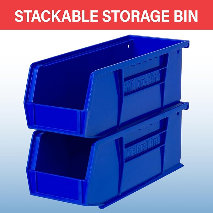 Akro-Mils 30224 AkroBins Plastic Storage Bins, Space-Saving Stackable Bins for Garage, Pantry, Craft Organization, 11" L x 4" W x 4" H, Yellow, 12-Pack