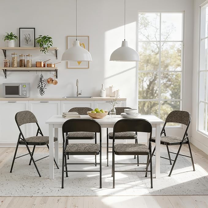 DUMOS 2 Pack Folding Chairs with Padded Cushion and Back - Fabric Stackable Portable Dining Chairs Set, for Home and Office, Conference, Wedding, Party, Patio, Garden, for Indoor Outdoor, Black Grey