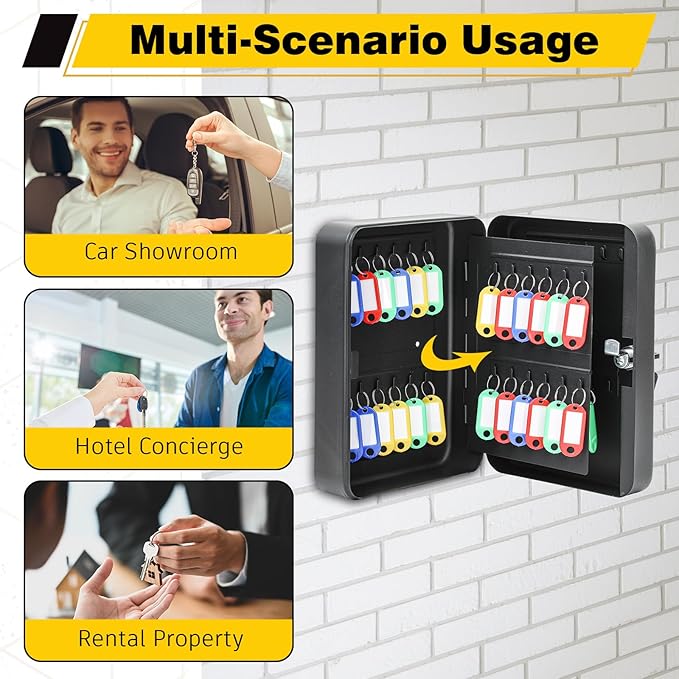 Ripeng 48-Keys Steel Key Lock Box - Wall Mount Key Cabinet with Colorful SecureTags & Hooks Keys Organizer Storage for Home Office Hotel Rental Business Property Management, Black