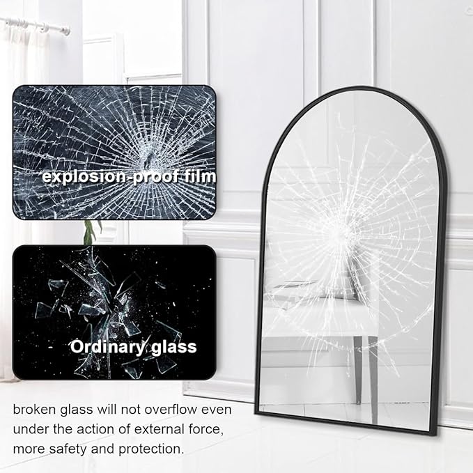 Dewfig Arched Wall Mounted Mirror, 42"x24", Arch Black Mirror for Bathroom Vanity, Living Room or Bedroom, Entryway, Hallway Wall Mirror, Farmhouse Decorative Mirror for Hanging, Black, Iron Frame