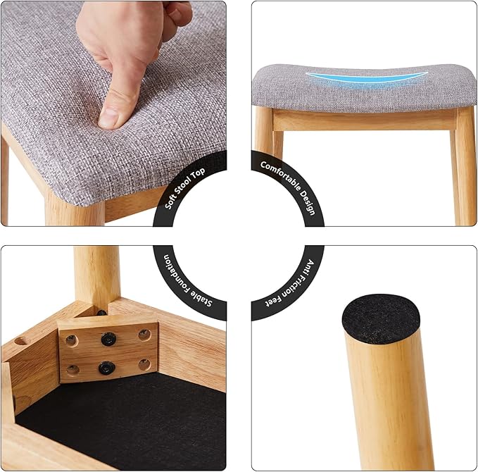IBUYKE Saddle Cushion Vanity Stool Chair, Foot Rest Stool with Solid Wood Legs, Modern Vanity Bench Ottoman for Piano, Upholstered Seat for Bedroom, Entryway, Wooden Legs&Light Gray WBD007NG