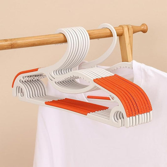 10-Pack Non-Slip Plastic Hangers, Space-Saving, Anti-Marking, Windproof Small Hook, Ideal for Wet & Dry Clothes, Slim Design, Gray/Orange, Strong Shoulders, Multi-Function Household Hangers