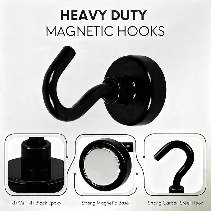 Neosmuk Magnetic Hooks, Heavy Duty 30lb+ Strong Magnet Hook for Cruise Cabins, Cruise Essentials 2026 for Hanging, Metal Wall Refrigerator Hangers (Black, 15 Pack)