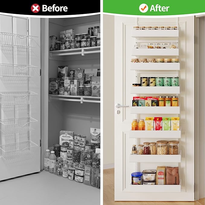 Over the Door Pantry Organizer, 8-Tier Pantry Door Organization and Storage, Hanging Door Spice Rack Metal Shelving, Seasoning Organizer, Door Organizer Home & Kitchen Bedroom Bathroom, White