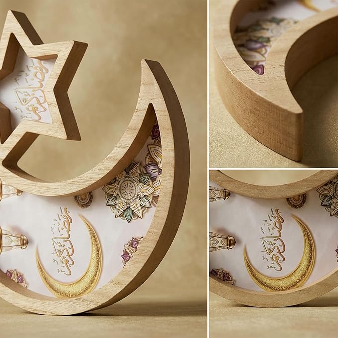 Krismax Ramadan Decorations for Home Ramadan Tray Eid Tray Ramadan Kareen Moon Star Tray Home Decor Ramadan Serving Tray for Party Decoration Food Tray Snack Cookie Serve Plate