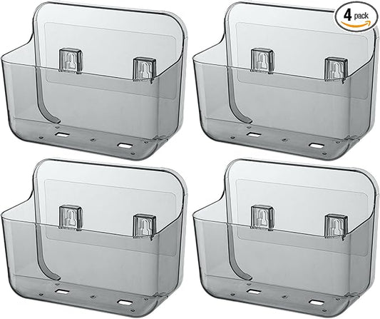 4 Pack Adhesive Kitchen Cabinet Door Organizer, Compact Pantry Organizers and Storage Box, Bathroom Storage Organizer Shelf for Narrow Space, Wall Mounted Shower Caddy Hanging Sink Caddy(Smoke Gray)