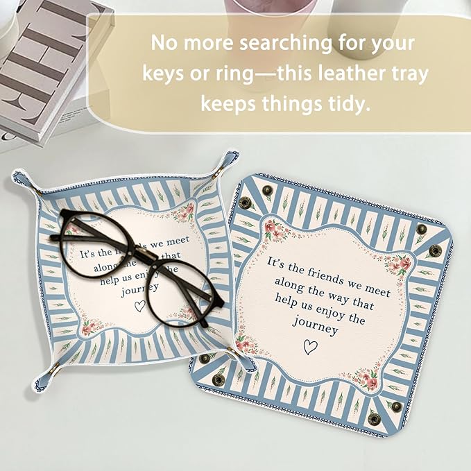 RTXLEZ Mmothers Day Gift for Expecting Mom, Friends Friendship Gifts for Women Leather Jewelry Valet Tray, BFF Bestie Gifts PU Catchall Beside Caddy Nightstand Organizer Tray for Rings Watches Keys