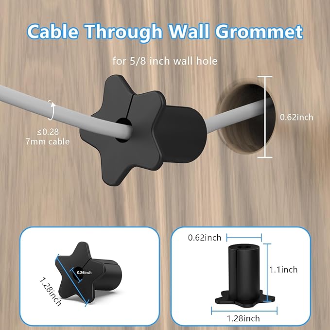 5/8 Inch Wall Hole Cable Routing Kit Accessories for Starlink Ethernet Cables, Silicone Cable Feed Through Bushings, Cable Grommet (Black, 2PCS)