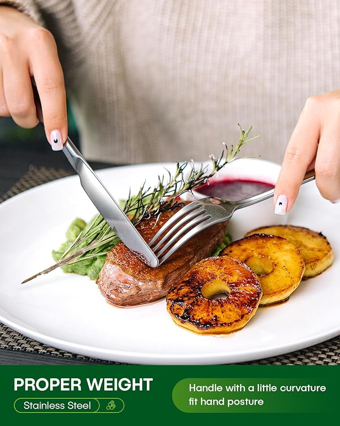 PHILIPALA 45 Piece Silverware Set with Serving Utensils, Stainless Steel Flatware Set for 8 Food Grade Novelty Flatware Cutlery Utensil Set Include Knife Fork Spoon Mirror Polished Dishwasher Safe
