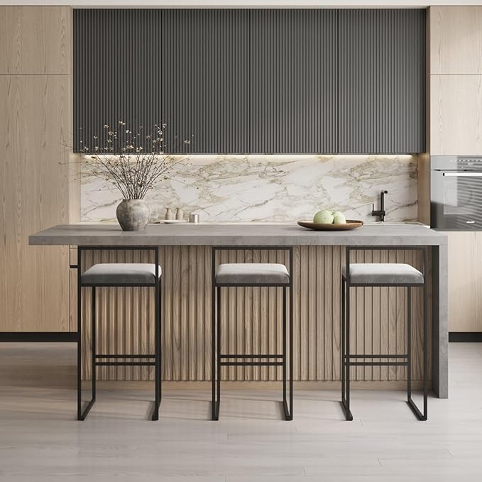 homary Kitchen Island with Storage & Wine Rack, 72" Modern Gray Kitchen Cabinet with Wood Top, Large Fixed Island with 3 Drawers & 6 Adjustable Shelves, Without Bar Stools