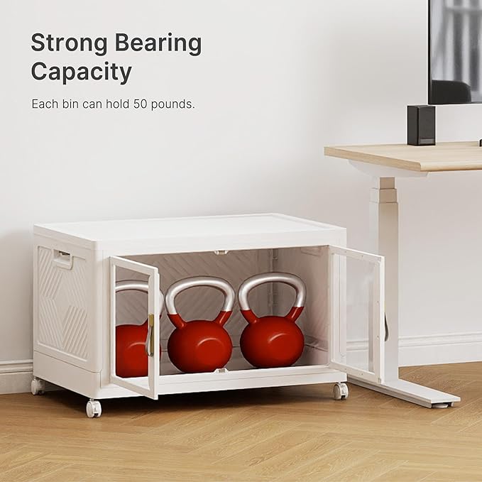 UAMFURI Stackable Storage Bins with Lids, Clear Doors, Large Storage Cabinet Foldable Collapsible Closet Organizers for Bedroom Dorm Office (1, White, 160, Quarts)