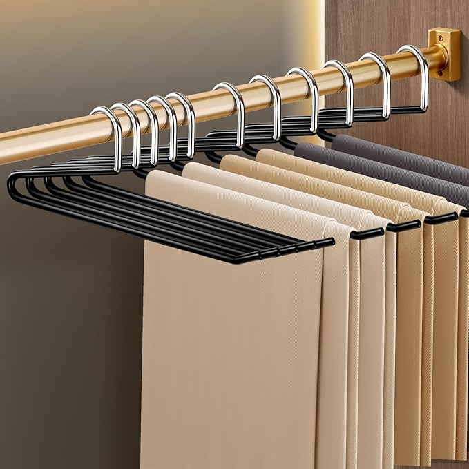 HUADYMEET 30 Pack Open Ended Metal Pant Hangers Non Slip, Slim Space Saving Clothes Hangers for Closet,Heavy Duty Strong Durable Hanger for Women,Men,Jean,Trousers,Shorts,Slacks,Skirts(Black)