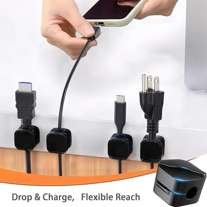 Magnetic Cord Organizer for Desk, 8 Pack Cable Clips for Cord Management, Adhesive Cable Holder for Car, Home Office Desk Accessories, Wire Organizer for Nightstand & Wall