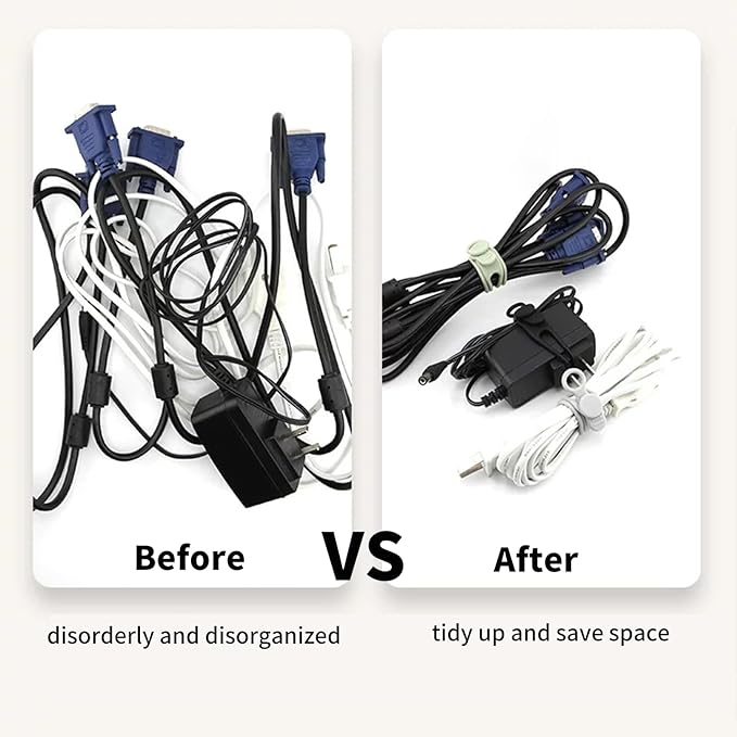 Silicone Cable Ties, 6-Pack Reusable Cord Organizers for Charger Headphone USB Cables, Elastic Wire Management Straps for Home Office Travel, Includes Keychain