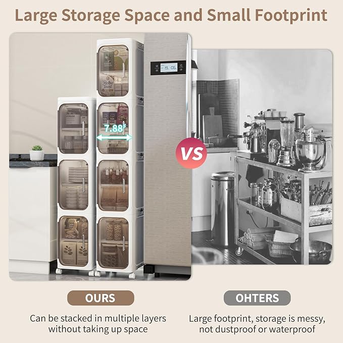 3-Tiers Slim Bathroom Storage Cabinet, Foldable Storage Cabinets,Narrow Bathroom Storage,Movable Bathroom Storage Organizer for Small Spaces,Bathroom,Kitchen,Laundry,White