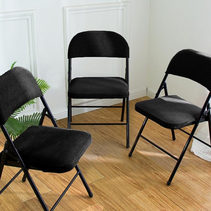Dust-Proof Folding Chair Covers 2 Piece Set Backrest & Seat Cushion Cover for Office Meeting，Household，Computer，Party (Black, One Size)