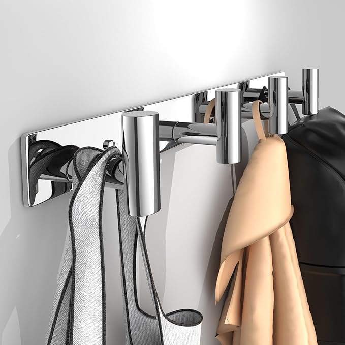 Wall Mounted Coat Rack-4 Hooks, Heavy Duty Stainless Steel Wall Hooks for Towel Coat Bag, Hat Rack Hanger Coat Hooks Towel Racks for Bathroom Entryway Kitchen Hotel (Glossy Chrome, 1 Pack)