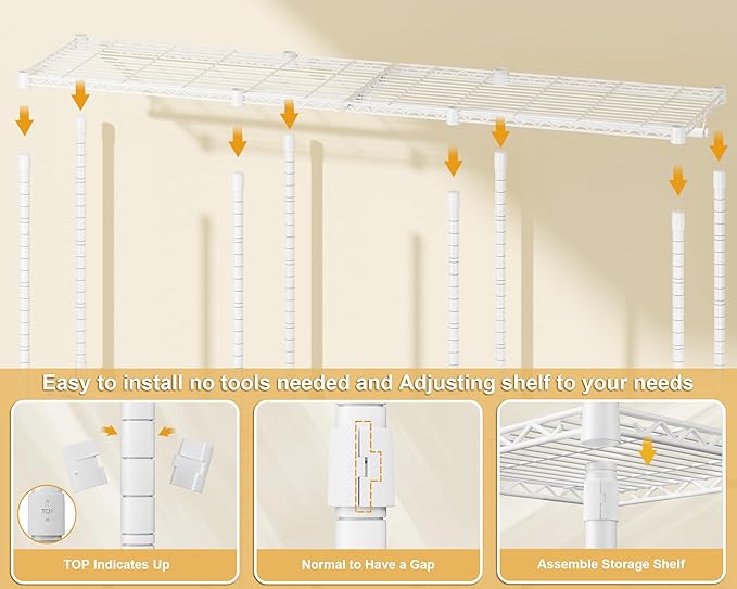 ULIFHOME E14C Pro Heavy Duty Closet Organizer System，Freestanding Clothing Racks for Hanging Clothes，Adjustable Garment Rack 69" W × 16" D × 77" H Hold 960 lbs，White Rack with Grey Dustproof Cover