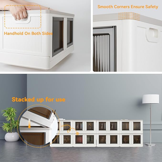Storage Box, Cabinet with Lids, 8.4 Gallon (32L), With Double Door and Buckle, Foldable, Underbed or Countertop Use, Classy For Kid, Mike White