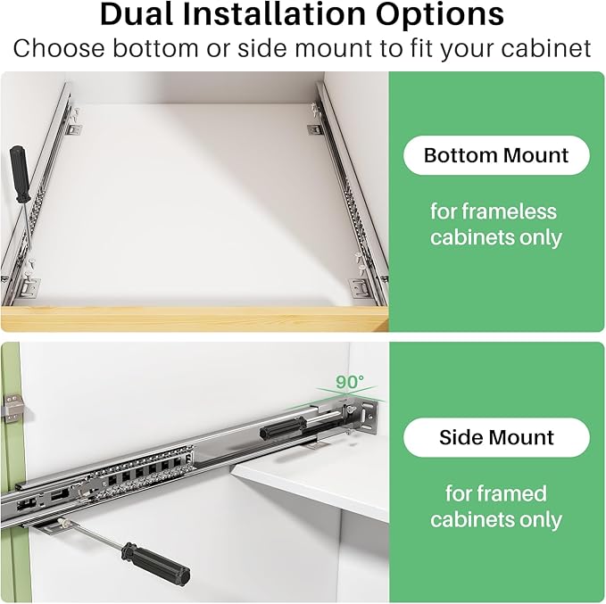 2Pack Pull Out Cabinet Organizer, Soft Close Wooden Slide Out Drawers for Pots, Full-extension Roll Out Shelves for Kitchen Cabinets, Pantry Organization, Bottom and Side Mount( 21"W X 21"D x 3.4''H)