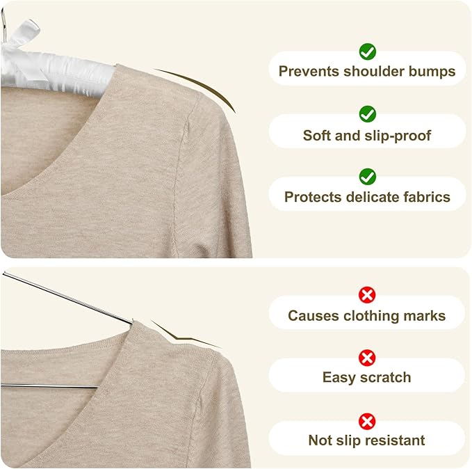 HOUSE DAY 17 Inch Satin Padded Hangers for Women, 4 Pack Heavy Duty Silk Hangers with Swivel Hooks, No Shoulder Bump Thick Foam Hangers for Sweater, Wedding Dress, Coat & Delicate Cashmere - White