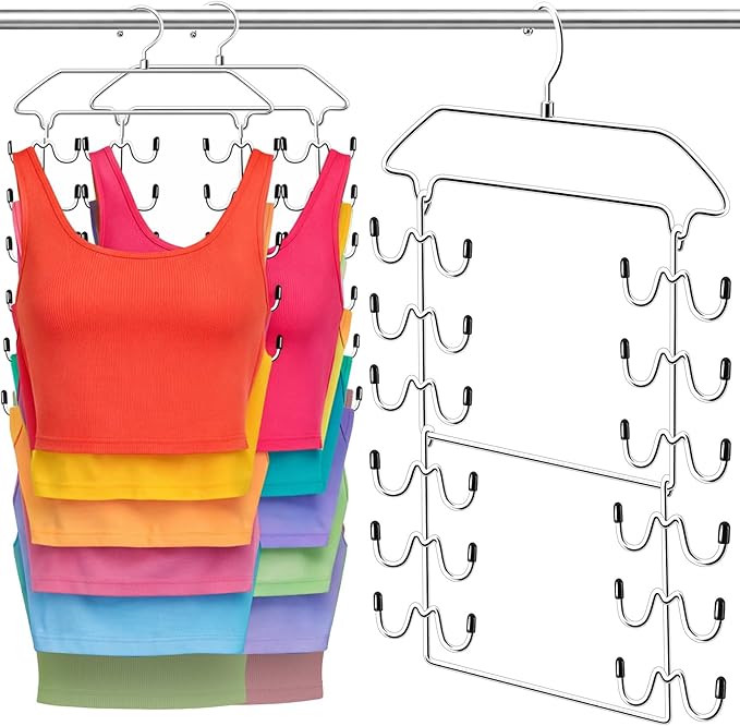 Closet Organizers and Storage,Tank Top Hanger 6 Tier Double Space Saving Bra Hangers,Dorm Room Essentials for Girls,Non-Slip Hanging Closet Organizer for Camisoles Sports Bras Strappy Dress Swimsuits