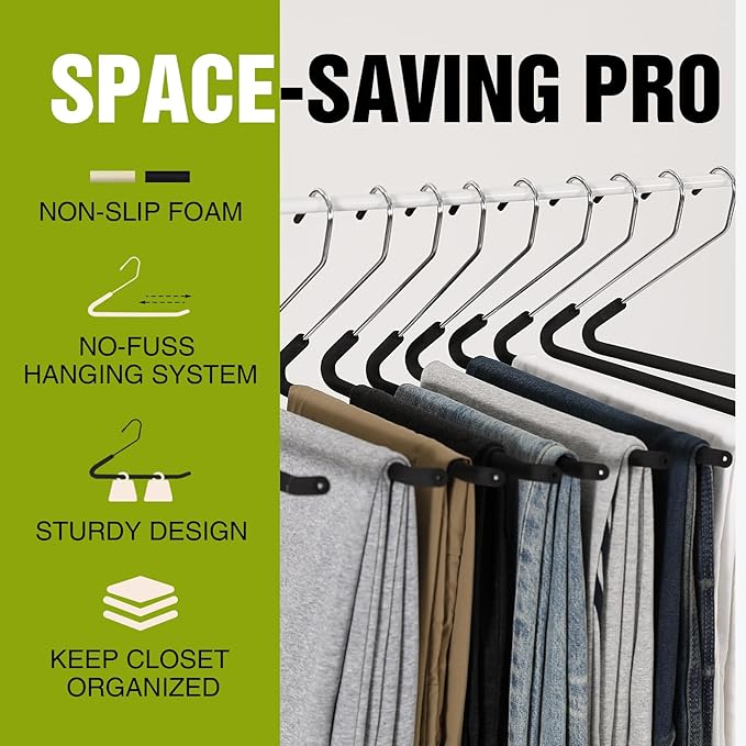 Spring Fever Open Ended Non Slip Sponge Padded Pants Hangers - Chrome Plating Foam Heavy Duty Space Saving Beige Long 30