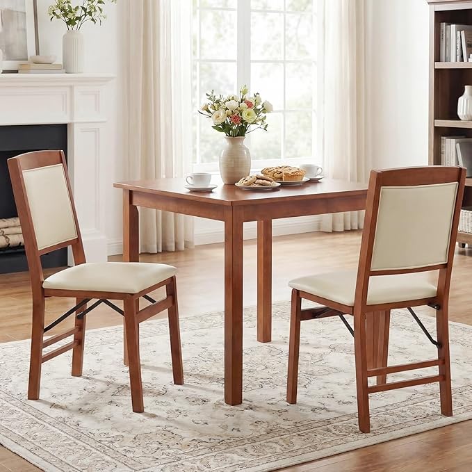 Giantex Folding Dining Chairs Set of 2, Wood Kitchen Chair w/Padded Seat, Solid Wood Frame, Max Load 400 Lbs, No Assembly, Easy to Store Foldable Wooden Dining Chairs for Apartment, Small Space