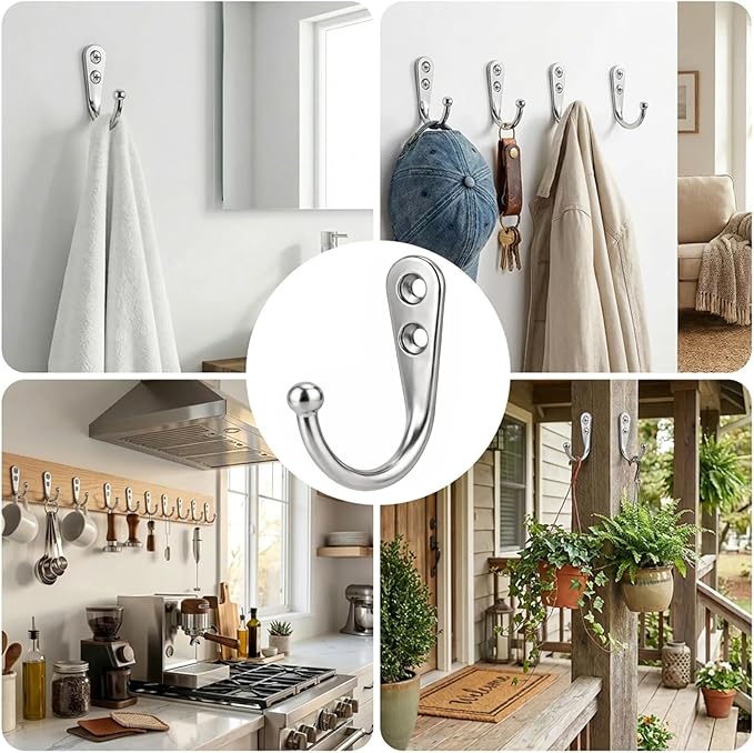 POZEAN 60 Pack Wall Hooks for Hanging, Heavy Duty Small Coat Hooks Wall Mounted for Living Room, Bathroom, Kitchen, Bedroom for Key, Cup, Bag, Hat, Scarf, and More (Silver)