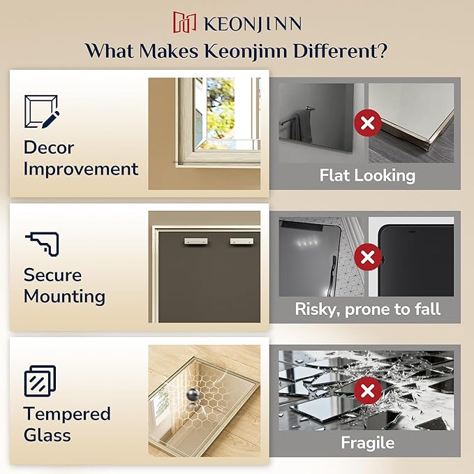 Keonjinn 16" x 24" Brushed Nickel Framed Mirror, Silver Bathroom Mirrors Beveled Edge, Decorative Aluminum Alloy Frame, Tempered Glass, Shatterproof, Modern Farmhouse Rectangular Mirror for Hallway