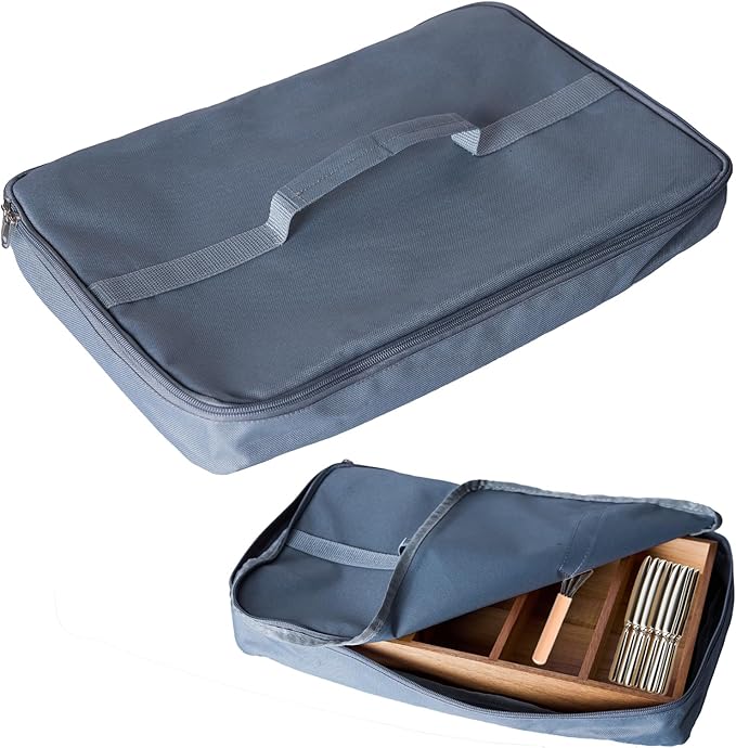 Wooden Silverware Drawer Organizer with Waterproof Oxford Bag, Kitchen Flatware Organizer, Utensil Tray with Fixed Slots for Spoons, Forks, Knives, 16.5 x 9.84 x 1.89 inches