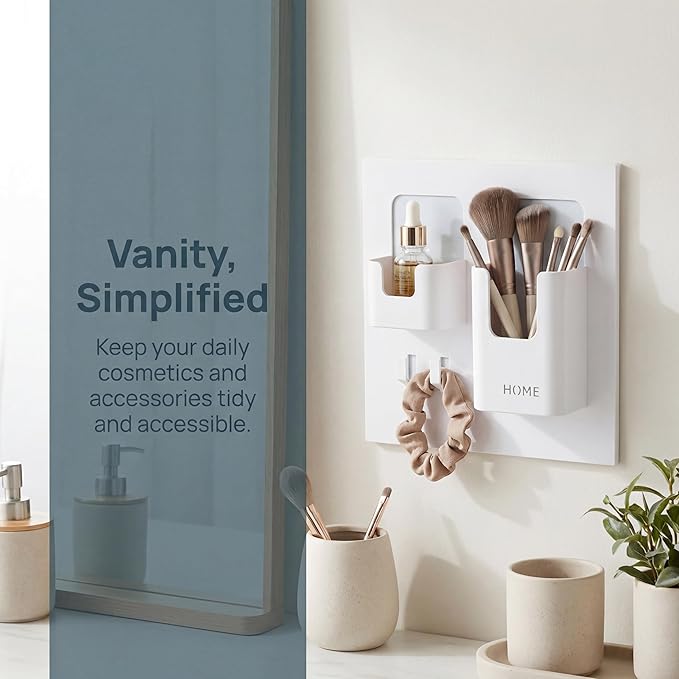Bedside Shelf with Strong Sticky Gel,Wall Mount Organizer Holder for Cell Phone,Glasses,Remote,Keys,Adhesive Wall Shelves for Bedroom,Bathroom, Kitchen,No Drill Space Saver (Vertical Type/White)