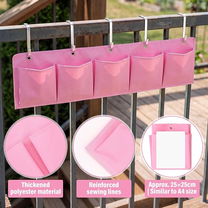 Extra Large Bedside Caddy Storage Bag 53 Inch Bedside Hanging Organizer Bedskirt Pocket Organizer Storage Bag Shoe Rv Pockets with Hook for Home Dormitory Hospital Camper Van Bunk Nursery Bed(Pink)