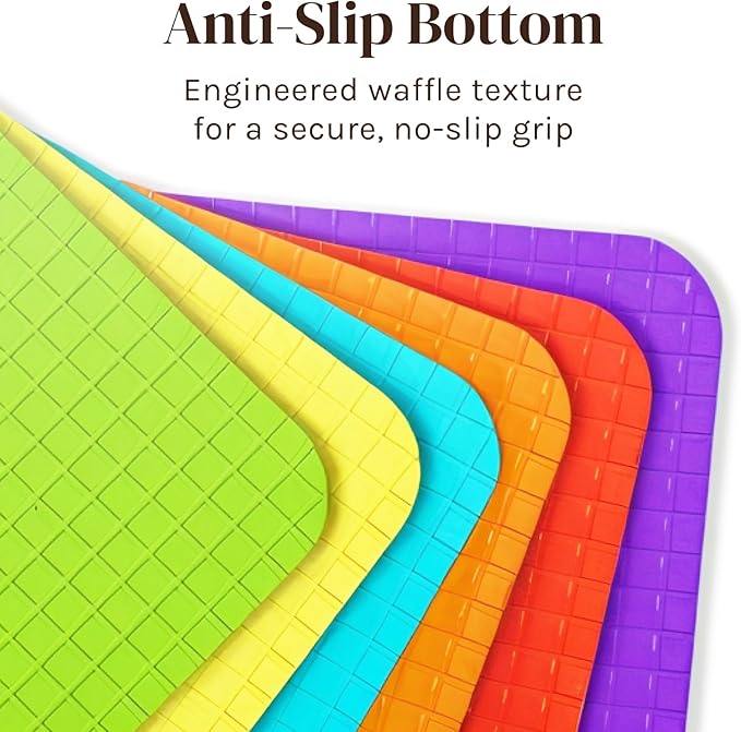 Extra Thick Flexible Plastic Cutting Board Mats, Set of 6 for Kitchen, BPA Free, Non-Slip Waffle Back, Dishwasher Safe Cutting Boards, Color Coded with Food Icons, 15x12 Inch - Cooler Kitchen